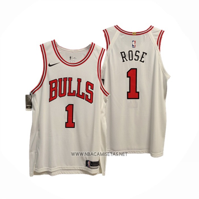 Camiseta Bulls Derrick Rose NO 1 Association Autentico Blanco