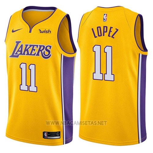 Perseguir violento bádminton Camiseta Los Angeles Lakers Brook Lopez NO 11 2017-18 Amarillo