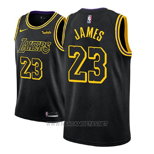 el centro comercial Cuatro pétalo Camiseta Nino Los Angeles Lakers Lebron James NO 23 Ciudad 2017-18 Negro