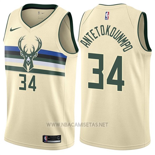 Camiseta Milwaukee Bucks Antetokounmpo NO 34 Ciudad Crema