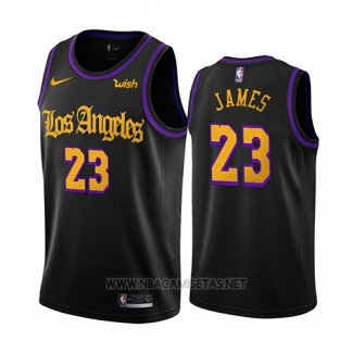 Camiseta Los Angeles Lakers Lebron James NO 23 Ciudad 2019-20 Negro